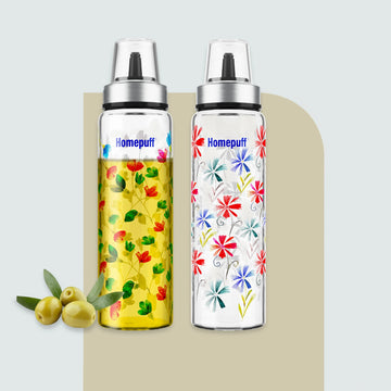 HomePuff’s 2-pack borosilicate oil dispenser bottles with no-drip spouts. Perfect for cooking oils, vinegar & sauces.
